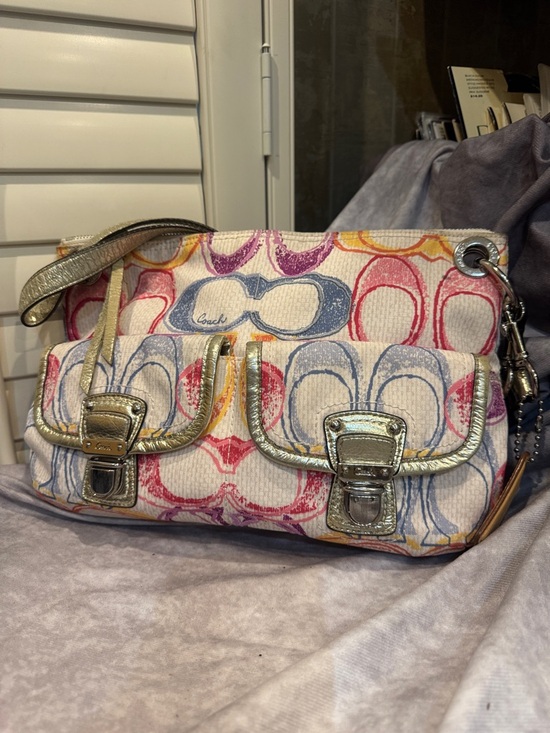 Coach Handbags - Coach Poppy Multicolor Signature Shoulder Bag with Silver Metallic Trim Clean